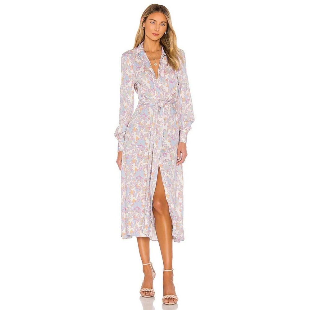 Rebecca Vallance Fleur Floral Midi Shirt Dress Tie Waist Pastel size US 2 - Picture 5 of 14